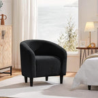 Yaheetech Small 25.5in Wide Sherpa Barrel Accent Chair for Bedroom, Black | Compact Cozy Barrel Chairs with a Curved Silhouette, Upholstered Furry Armchair for Small Spaces, Living Room Bedroom Corner