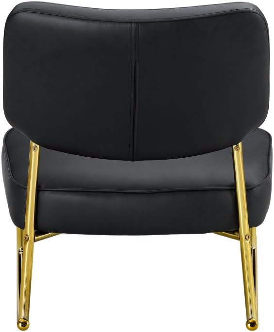 Modern Rocking Chair with PU Cushioned Seat, Black Backrest, Gold Metal Legs for Living Room, Bedroom, Office (Black + PU)