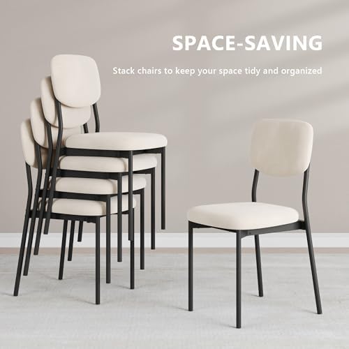Einhomn Upholstered Dining Chairs Set, Modern Stackable Dining Room Chairs with Soft Velvet Backrest, Kitchen Chairs with Sturdy Metal Legs for Living Room, Restaurant, Set of 2,Cream Beige