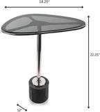 Modern Day Accents 3741 Moderna End Table, Marble and Glass Side Table with Polished Aluminum Frame, Egg-Shaped Smoked Glass Top, Entry Table, Black Marble, Contemporary End Tables, 22.25" H