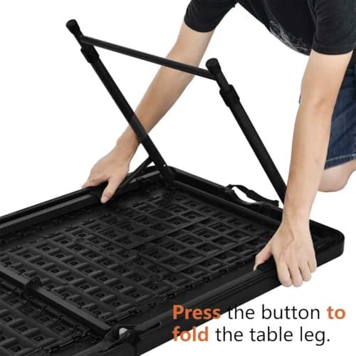 Amazon Basics Portable 4 Ft Rectangular Folding Dining Table, 4 Adjustable Height Settings, Space Saving Fold-in-Half Design and Carrying Handle, Indoor & Outdoor, Washed Black, 47.8 x 23.9 x 33.9 in