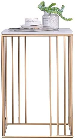 Telephone Table, Marble Side Table Nordic Modern Living Room Bedroom Telephone Table Bedside Table Wrought Iron Hollow Line Coffee Table,15.7"×15.7"×23.6" (Color:Gold)