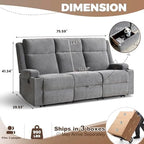 Chenille Reclining Sofa 3-Seater with Convertible Table, Storage Ottoman & Cup Holders | Modern Space-Saving Couch, Ergonomic Living Room Furniture (Gray)