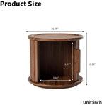 Round Coffee Table Set of 2, Nesting Side Table with Sliding Door Storage | Rotatable Round Coffee Table, Fluted Wood Drum End Table with Storage Compartment, Versatile Side Cabinet for Home Decor