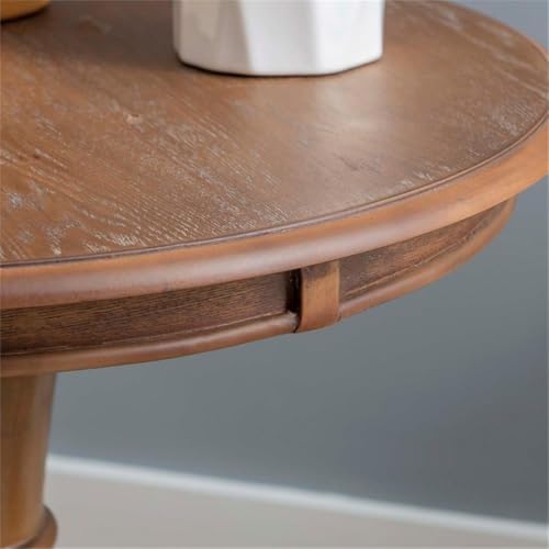 Pemberly Row Round Wood Accent Table, 26.5" High, Rustic Natural Finish, Pedestal Base, Compact Size for Living Room, Bedroom, or Bathroom Decor, Supports Up to 50 lbs