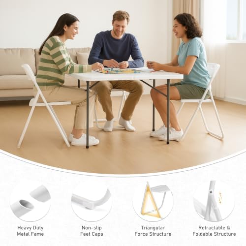 10 Pack White Plastic Folding Chairs, Lightweight Foldable Chair | 300lb Capacity Metal Frame Portable Stackable Commercial Seat for Party Events Wedding Office Picnic Indoor Outdoor