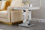 Faux Marble End Table, Modern Rectangular Conner Table with Faux Marble Top U Shape Stainless Steel Base for Bedroom Home Office