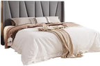 Allewie King Size Platform Velvet Bed Frame with Geometric Wingback Headboard, Boho Upholstered Bed with Wooden Slats Support, No Box Spring Needed, Easy Assembly, Light Grey