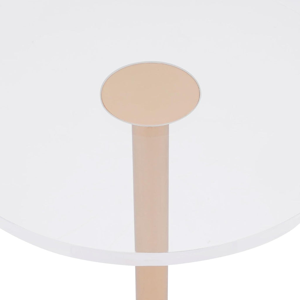 Modern Side Table with Cylindrical Base, Clear Acrylic End Table, Brushed Brass Metal Side Table for Office Living Room and Bedroom (Medium Round Base)