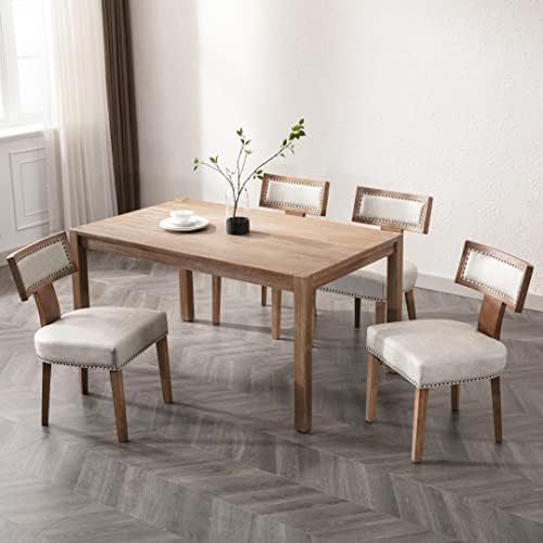 RIVOVA Mid Century Modern Dining Chairs Set of 4, Farmhouse Dining Chairs with Nailhead Trim, Faux Leather Upholstered Dining Room Chairs Kitchen Chairs with Wood Legs, Grey