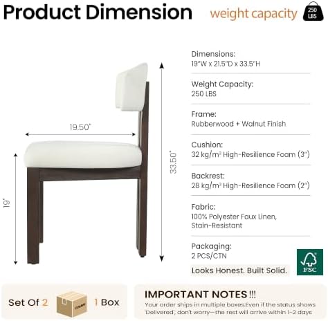 COLAMY Upholstered Dining Chairs Set of 2, Solid Wood Wobble-Free Modern Kitchen Accent Seating for Long Family Dinners, Mid Century Beige Fabric & Walnut Finish,Beige