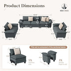 HERA'S HOUSE 3 Pieces Modular Cloud Couch and Chair Set Setional Sofa | Modern 5-Seater Sofa Set , Cyan, Wider Armrest, Comfy Deep Seat, Soft Chenille Furniture Set for Living Room