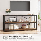 LVB Farmhouse Industrial Console Table for Home, Rustic Brown, 70 Inch | Wood Metal Foyer Entryway Sofa Tables with Storage, 3 Tier Long Rustic Entry Table TV Stand with Shelves for Living Room