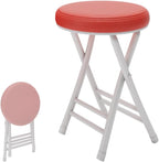 20" Home Folding Stool Collapsible Padded Bar Stool Round Kitchen Stools No Back Portable Breakfast Chairs PU Leather for Kitchen Breakfast Cafe(Red)
