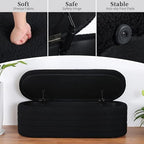 Teddy Sherpa Oval Black Ottoman with Storage, 45.5-inch Bench | Teddy Upholstered Window Bench Hidden Storage, Safety Hinge and Seating, for Living Room, Bedroom, Small Apartment