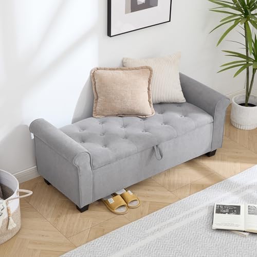 49" End of Bed Storage Bench for Bedroom, Upholstered Storage Ottoman | Easy Assembly with Instructions, Pet Friendly, Polyester Fabric Ottoman Bench for Bedroom, Living Room, Window, Entryway