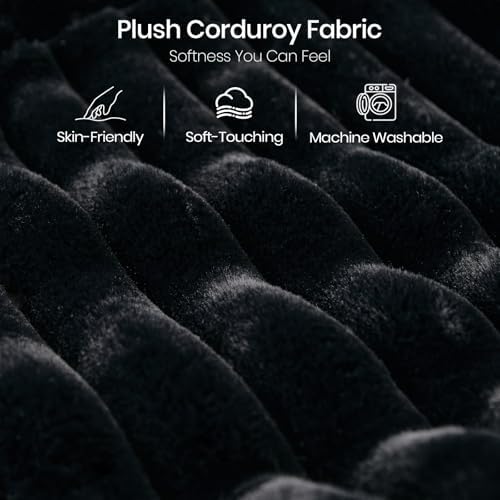 Belffin Corduroy Sleeper Sofa Bed with Storage Chaise Modular Sectional Sofa Couch with Pull Out Bed L Shaped Sectional Couches for Living Room Black Couch