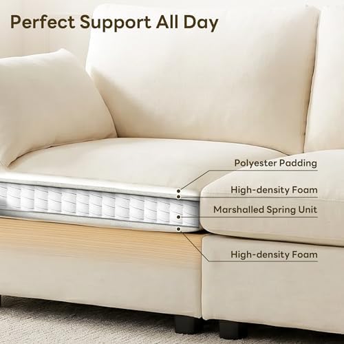 Iroomy Sectional Cloud Couch for Living Room, Spring Cushion Seating, L Shaped Convertible Modular Sofa with Ottoman, Beige