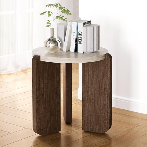 SUNBURY Side Table, Small Round End Table with 3 Legs, Nightstand for Small Spaces, Accent Table with Faux Marble Tabletopn for Living Room, Bedroom