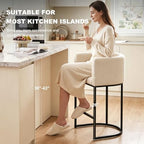 26" H Counter Height Bar Stools Set of 2, Modern Barrel Counter Stools with Backrest and Arms, Linen Fabric Upholstered Accent Barstools for Kitchen Island,Support 450 LBS (Beige)