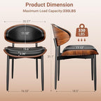 YaFiti Dining Chairs Set of 2, Mid Century Modern PU Leather Kitchen Chairs | Ergonomic Walnut Backrest & Metal Legs, Upholstered Waterproof Faux Leather Seat, Adjustable Footpads for Dining Room, Black