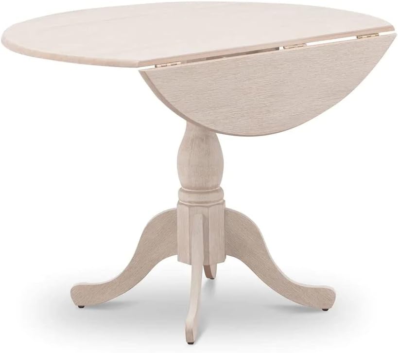 East West Furniture DMT-ABC-TP Dublin Kitchen Dining Table - a Round Wooden Table Top with Dropleaf & Pedestal Base, 42x42 Inch, Wirebrushed Buttercream | Kitchen