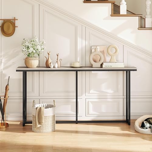 Yaheetech 63" Narrow Console Table Behind Couch & Entryway, Gray | Slim Sofa & Hallway Table, Metal Frame, Engineered Wood Top, Holds Lamps & Plants, Wall Anchors & Adjustable Feet, Easy Setup