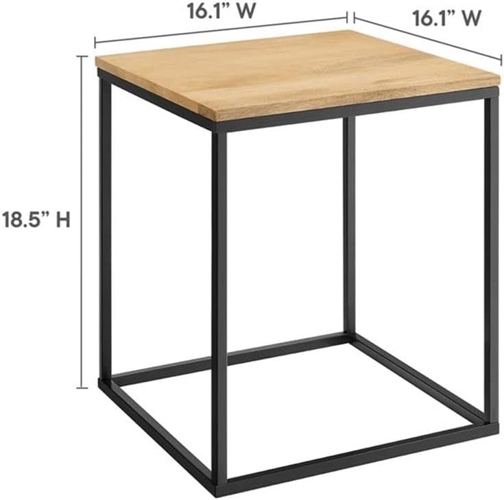 Pemberly Row Contemporary Square Wood and Metal Side Table, Solid Mango Wood Top, Powder-Coated Metal Frame, Oak Finish, 16.1 x 16.1 x 18.5 in, Non-Marking Floor Glides, Modern Accent Table for