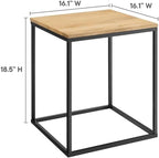 Pemberly Row Contemporary Square Wood and Metal Side Table, Solid Mango Wood Top, Powder-Coated Metal Frame, Oak Finish, 16.1 x 16.1 x 18.5 in, Non-Marking Floor Glides, Modern Accent Table for