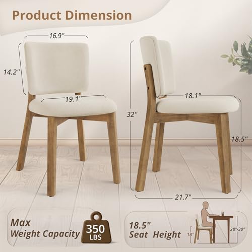 LUE BONA Linen Farmhouse Dining Chairs Set of 4, Natural Wood Leg | Comfortable Wide back with thick foam padded and Solid wood legs for dining room, kitchen or restaurant