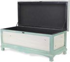 Pemberly Row Shabby-Chic Wood Bench Chest, Seafoam Green & Off White Finish, Cushioned Seat with Hinged Lift-Up Storage, Handcrafted Bedroom or Entryway Seating Organizer, Fully Assembled