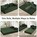 COMAX Queen Couch, 79" Futon Sofa Bed Couches for Living Room | Convertible Sleeper Sofa Corduroy Couch Bed Foam in a Box, Foldable Cloud Couch Floor, Green