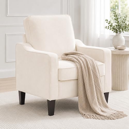 Comfy Accent Chair for Living Room, Modern Reading Chair for Bedroom, Beige | Upholstered Arm chair, Single Sofa Chair for Office and Waiting Room, Mid Century Modern Style, Sturdy Legs, Soft Seat