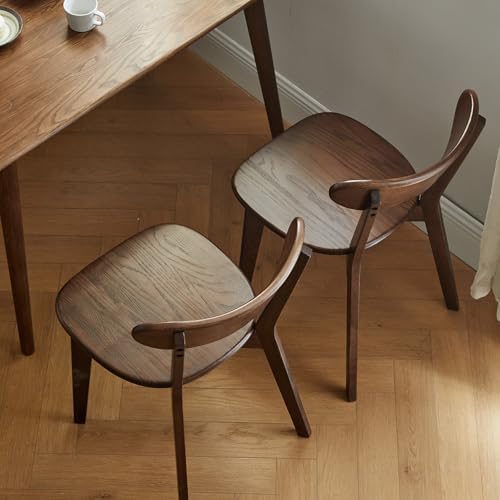 Walnut Dining Chairs Set of 2, Solid Oak Wood | Mid Century Modern, Armless & Curved Back. Heavy Duty 400 LBS, Easy Assembly. for Kitchen, Dining Room & Breakfast Nook