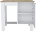 Kitchen Island, Single Door Cabinet, Shelf White/Macadamia | Includes two internal storage shelves for organized kitchen essentials