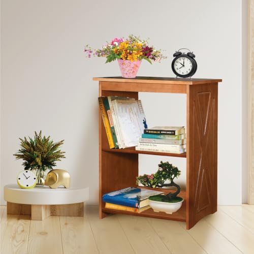 Rustic Bedside Table with Storage Shelf, Wood End Table for Bedroom & Living Room, Narrow Farmhouse Side Table, Modern Nightstand for Bedroom, Living Room and Office (Brown)