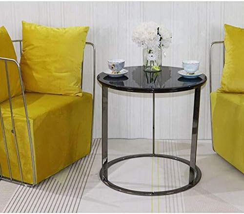 Telephone Table, Black Glass End Table Stainless Steel Frame Living Room Sofa Side Table Telephone Desk Computer Desk(Color:Black,Size:23.6223.6226.77in)