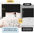 Allewie Queen Size Storage Bed Frame, Vertical Channel Tufted Adjustable Headboard, Velvet Upholstered Platform Bed with 4 Oversized Underbed Drawers, Wooden Slats Support, No Box Spring Needed, Black