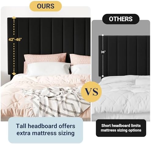 Allewie Queen Size Storage Bed Frame, Vertical Channel Tufted Adjustable Headboard, Velvet Upholstered Platform Bed with 4 Oversized Underbed Drawers, Wooden Slats Support, No Box Spring Needed, Black