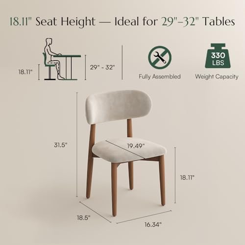 POVISON Mid-Century Modern Dining Chairs Set of 2, Fully Assembled Dining Chairs, Solid Ash Wood Frame, Textured Linen Blend Fabric, Armless Side Chairs for Dining Room & Kitchen