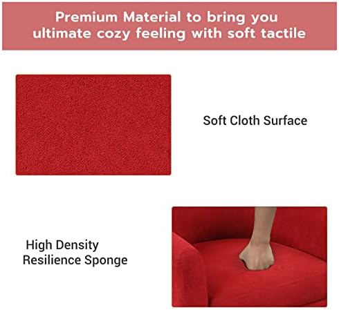 INZOY Modern Accent Chair with Ottoman for Small Space, Club Chair with Ottoman Set, Comfy Fabric Barrel Reading Chairs for Living Room Bedroom, Round Reading Chair with Foot Rest, Red