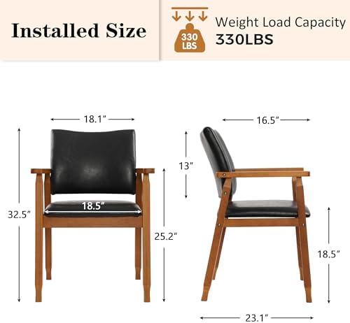 NOBPEINT Mid-Century Modern Dining Chairs with Armrest Set of 1, PU Leather Upholstered Dining Room Chairs with Solid Wood Frame, Walnut Kitchen Armchairs for Kitchen Living Room Restaurant, Black