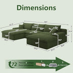 107" Cloud Couch Modular Sectional Sofa for Living Room, U-Shape Couch with Deep Seat, Modern Corduroy 3-Seater with Ottoman, No Assembly Required (Green,Left-Facing Chaise)