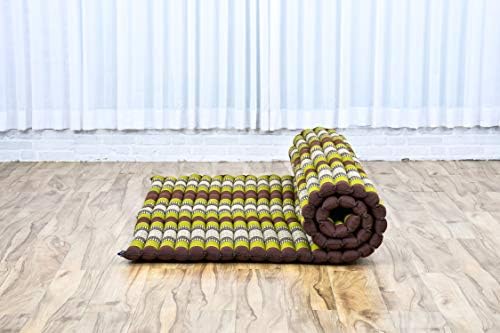 Leewadee - Foldable Floor Mattress - Japanese Roll Up Futon -Trifold Tatami Mat- Guest Floor Bed - Camping Mattress - Thai Massage Mat, Kapok Filled, 75 x 57 inches, Brown Green