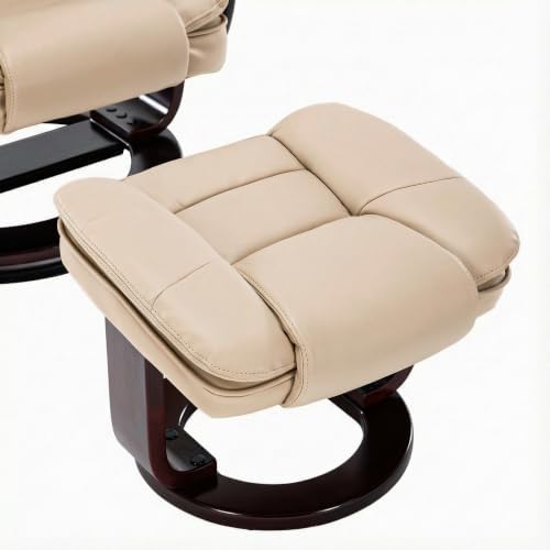 Swivel Recliner Chair with Ottoman Reclining Lounge Sofa Footrest, Set of 1 | 360°Sturdy Wood Base, Soft Faux Leather, Upholstered Ultra-Plush Foam, Modern Armchair, Living Room Bedroom Office Reading