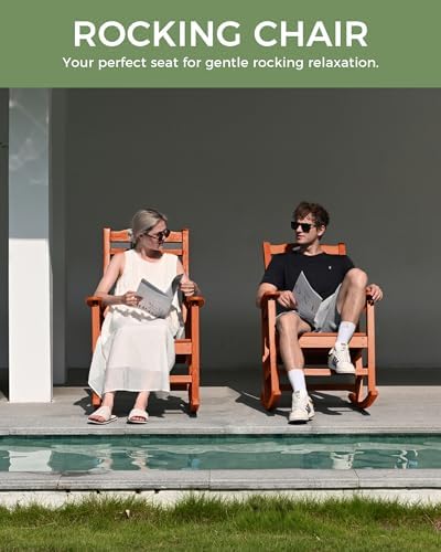Oversized Outdoor Rocking Chair, High Back Porch Rocker Chair, HDPE All Weather Resistant Rocking Chairs for Patio, 380lbs Weight Capacity, Orange