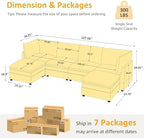 VANOMi U Shape Modular Sectional Sofa Couch for Living Room, Oversized Modern Sleeper Cloud Couch with Deep Seat Double-Layer Thick Cushion Ottoman, Convertible Upholstered Sofa Set, Ivory White