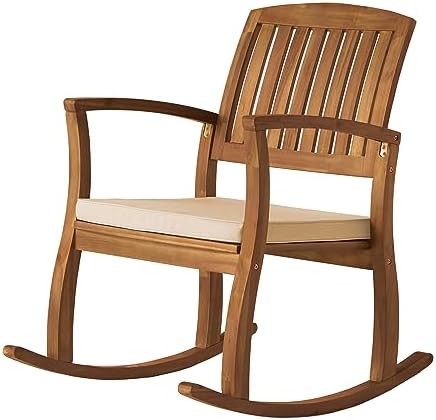 Christopher Knight Home Selma Acacia Rocking Chairs with Cushions, 2-Pcs Set, Teak Finish