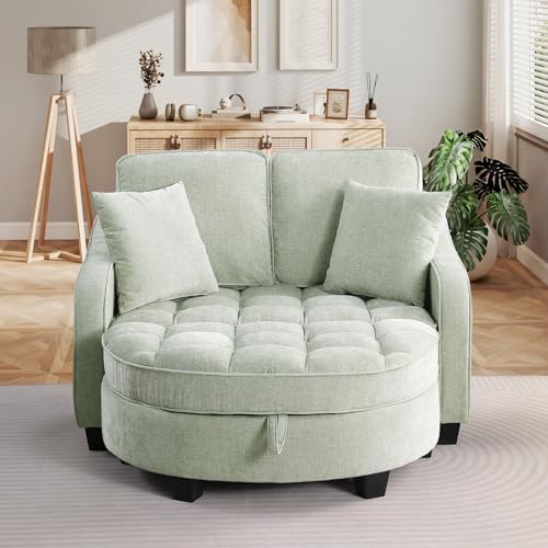 Oversized Chaise Lounge Chair Indoor with Adjustable Backrest, Chenille Tufted Comfy Loveseat Sofa Chair with Ottoman, Fluffy Recliner Sofa, Convertible Sleeper Couch Bed for Living Room(51"W, Cyan)