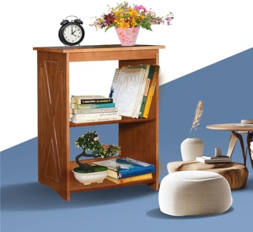 Rustic Bedside Table with Storage Shelf, Wood End Table for Bedroom & Living Room, Narrow Farmhouse Side Table, Modern Nightstand for Bedroom, Living Room and Office (Brown)